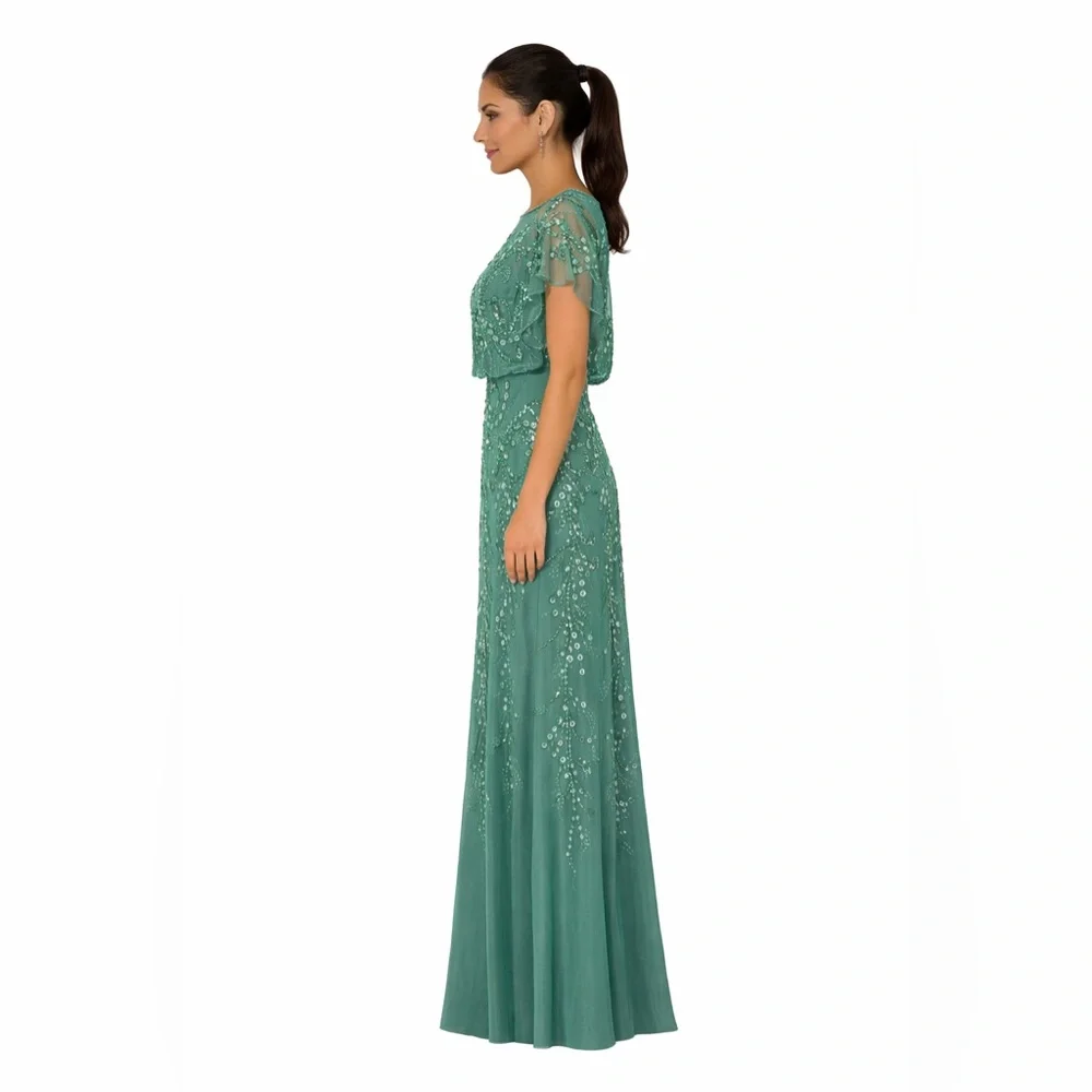 Adrianna Papell Beaded Mesh Gown Size 4 NWT Floor Length Evening Dress